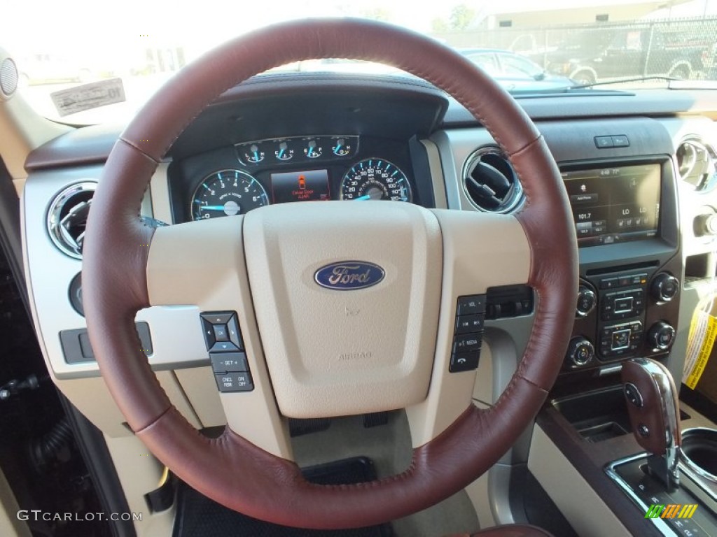 2013 Ford F150 King Ranch SuperCrew 4x4 King Ranch Chaparral Leather Steering Wheel Photo #72915717