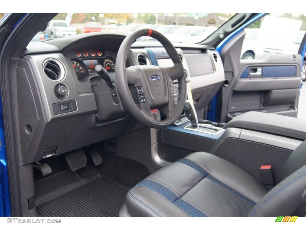 Raptor Black Leather/Cloth with Blue Accent Interior 2013 Ford F150 SVT Raptor SuperCrew 4x4 Photo #72918226