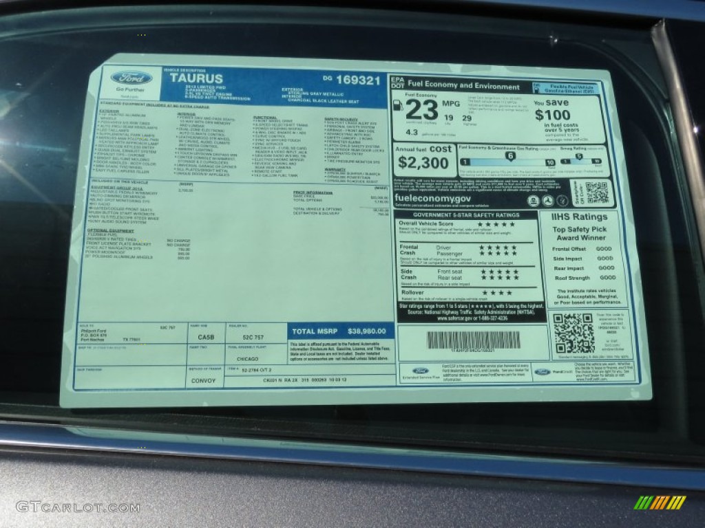 2013 Ford Taurus Limited Window Sticker Photo #72918707