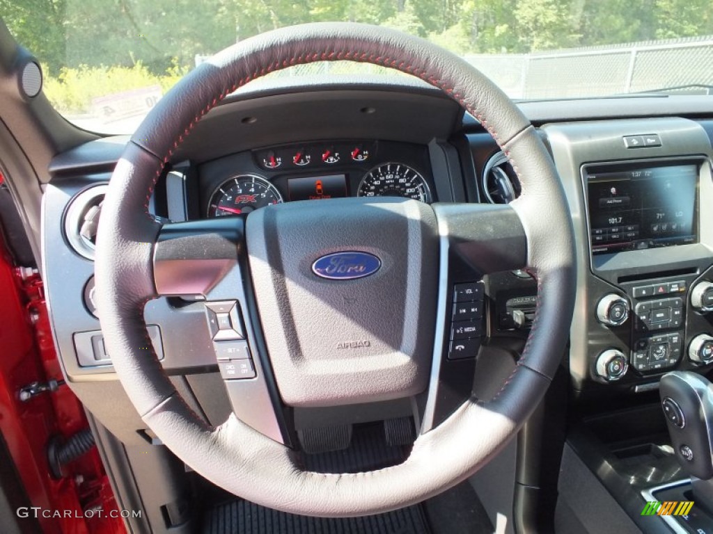2013 Ford F150 FX4 SuperCrew 4x4 FX Sport Appearance Black/Red Steering Wheel Photo #72919480
