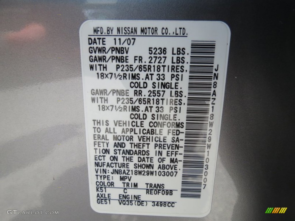 2009 Murano S AWD - Platinum Graphite Metallic / Beige photo #25