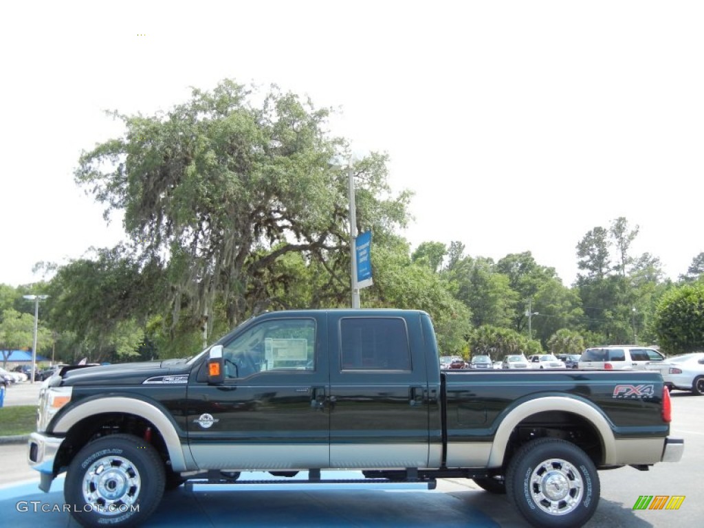 2012 F350 Super Duty Lariat Crew Cab 4x4 - Green Gem Metallic / Adobe photo #2