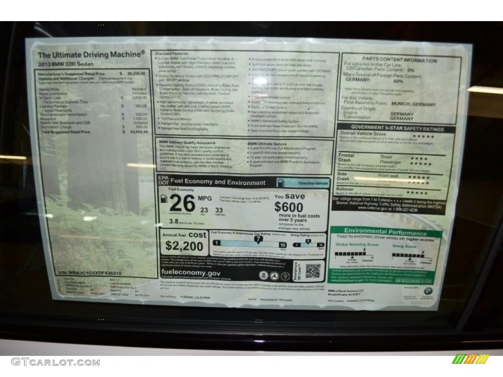 2013 3 Series 328i Sedan - Alpine White / Black photo #5