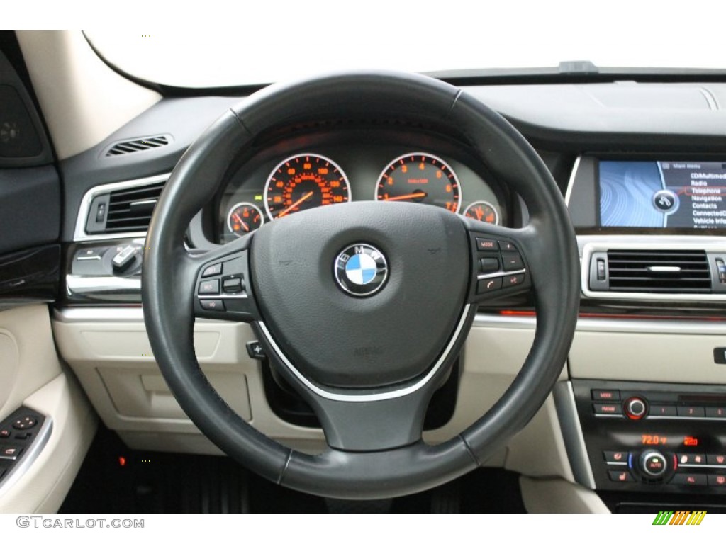 2010 BMW 5 Series 535i Gran Turismo Ivory White/Black Nappa Leather Steering Wheel Photo #72931699