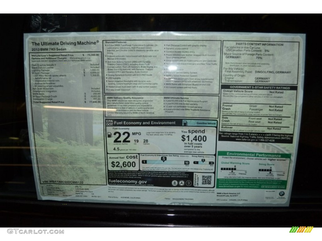 2013 7 Series 740i Sedan - Dark Graphite Metallic II / Black photo #5