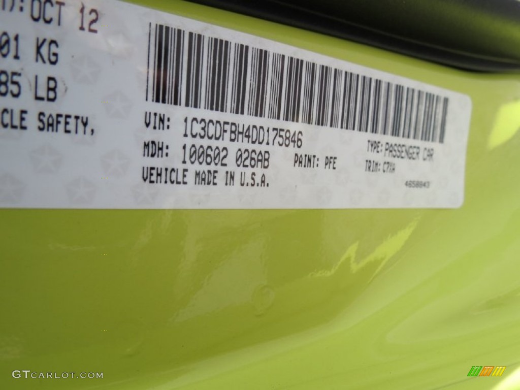2013 Dart Color Code PFE for Citrus Peel Pearl Coat Photo #72935593