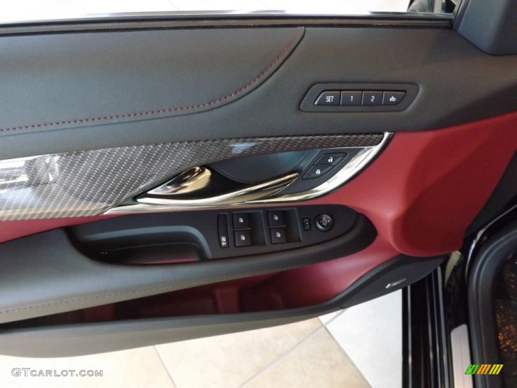2013 Cadillac ATS 3.6L Performance Morello Red/Jet Black Accents Door Panel Photo #72936202