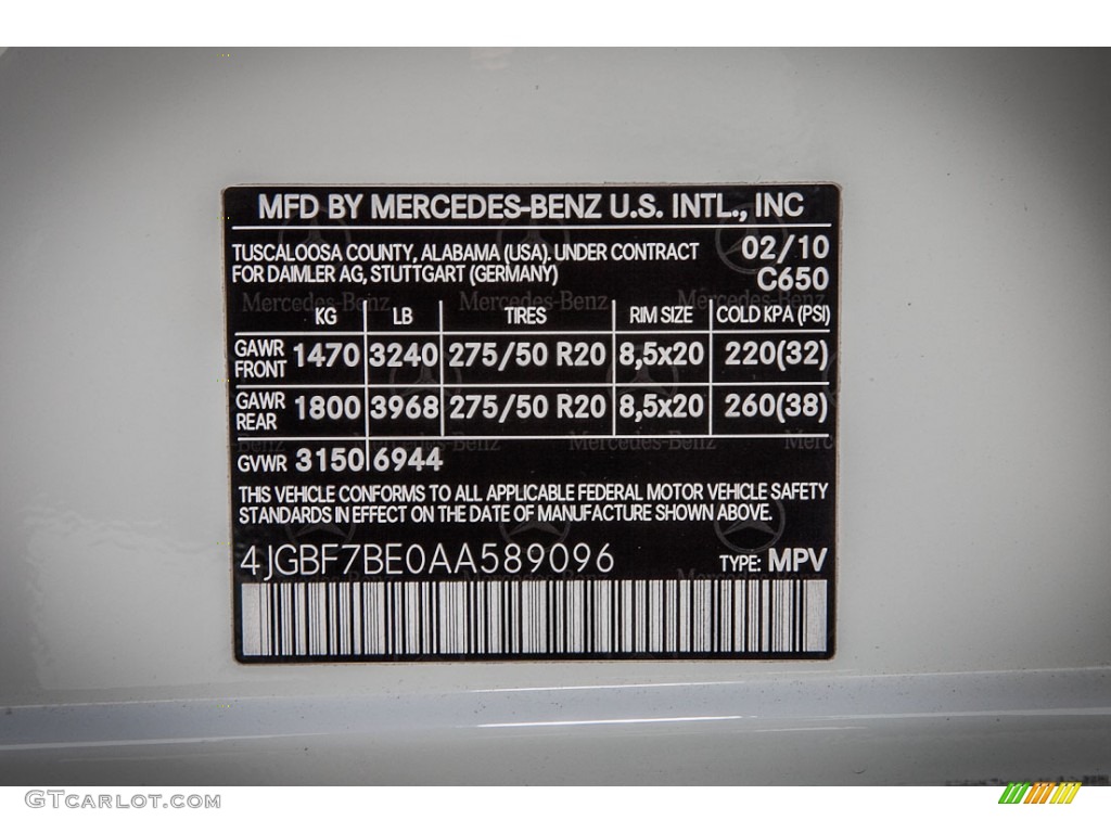 2010 GL Color Code 650 for Arctic White Photo #72937732