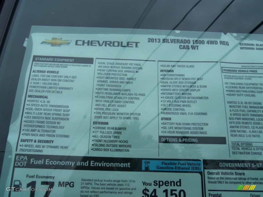 2013 Chevrolet Silverado 1500 Work Truck Regular Cab 4x4 Window Sticker Photo #72959196