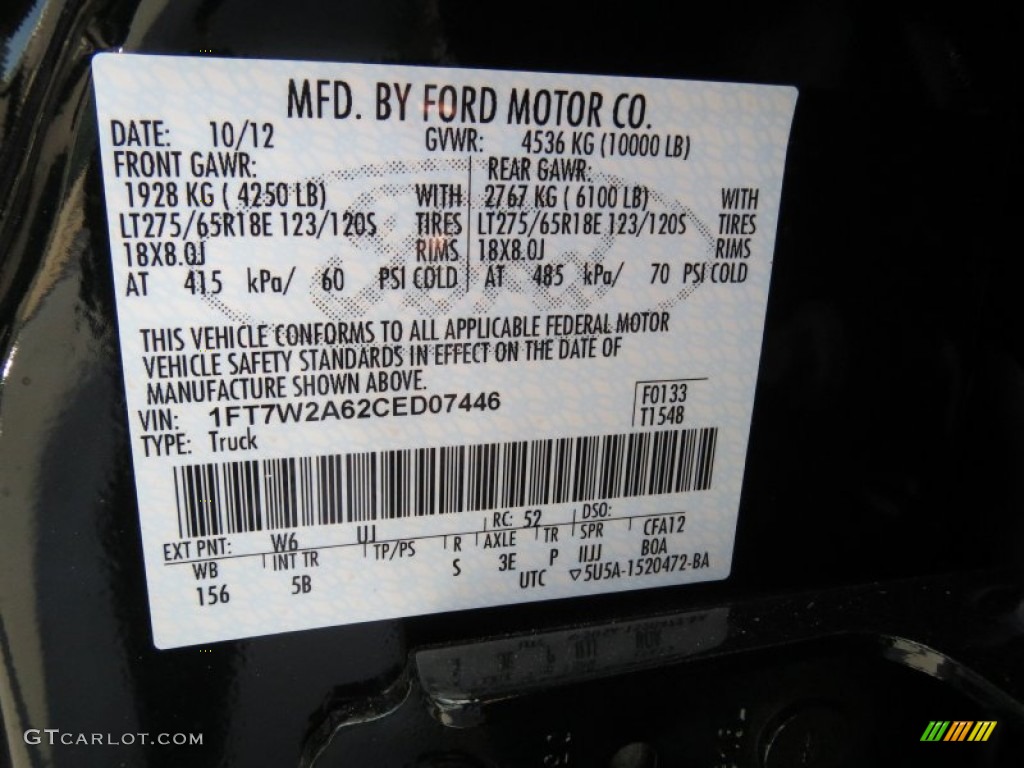 2012 Ford F250 Super Duty XLT Crew Cab Color Code Photos