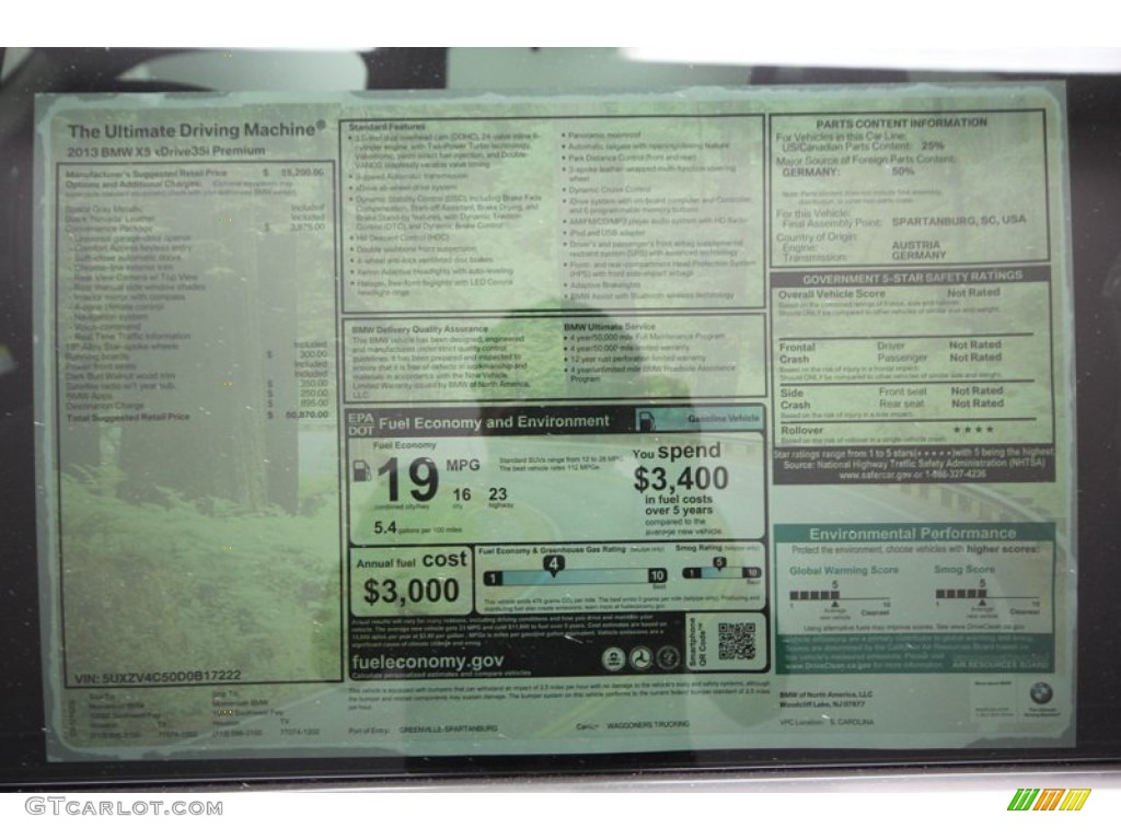 2013 BMW X5 xDrive 35i Premium Window Sticker Photo #72965147