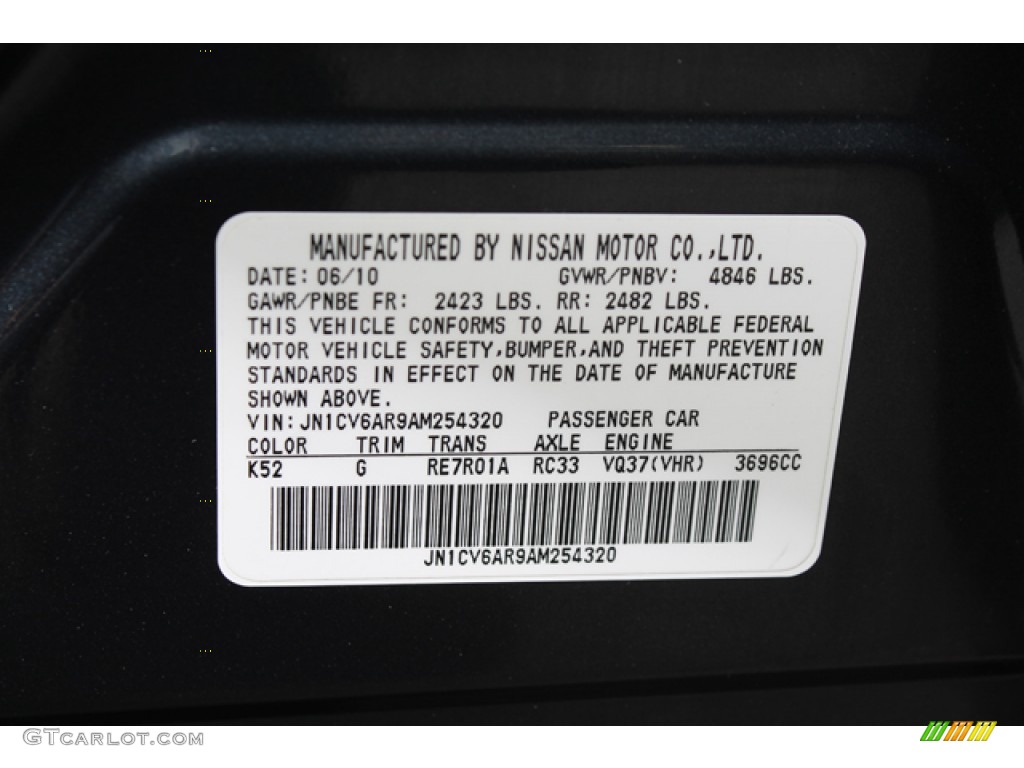 2010 Infiniti G 37 x S Sedan Color Code Photos