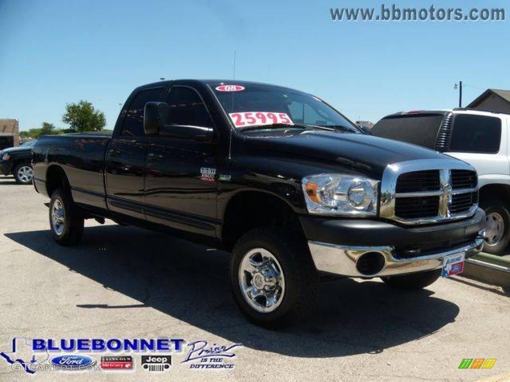 2008 Ram 2500 SXT Quad Cab 4x4 - Brilliant Black Crystal Pearl / Khaki photo #1