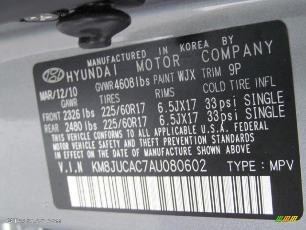 2010 Hyundai Tucson GLS AWD Color Code Photos