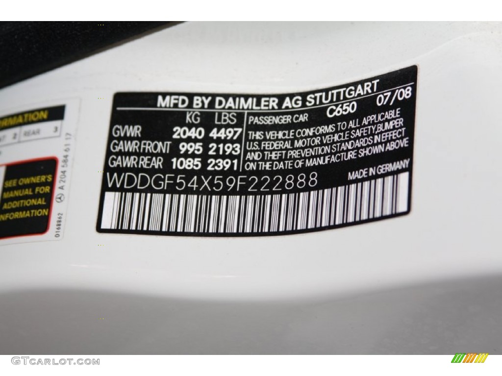 2009 C Color Code 650 for Arctic White Photo #72983031