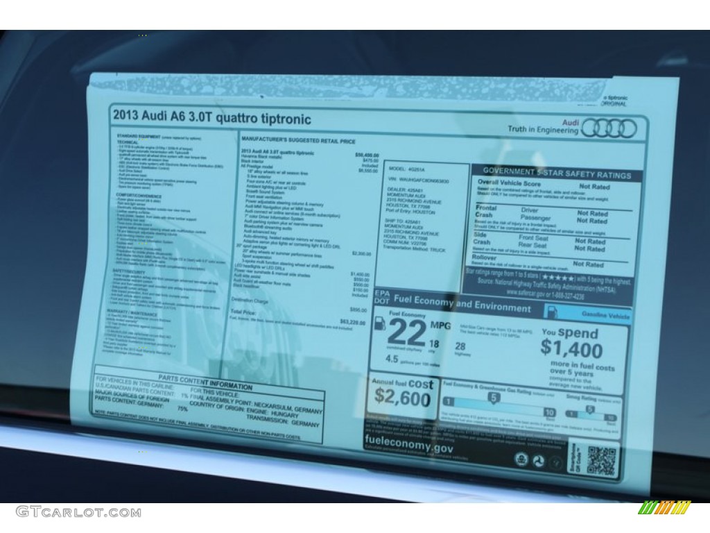 2013 Audi A6 3.0T quattro Sedan Window Sticker Photo #72984294