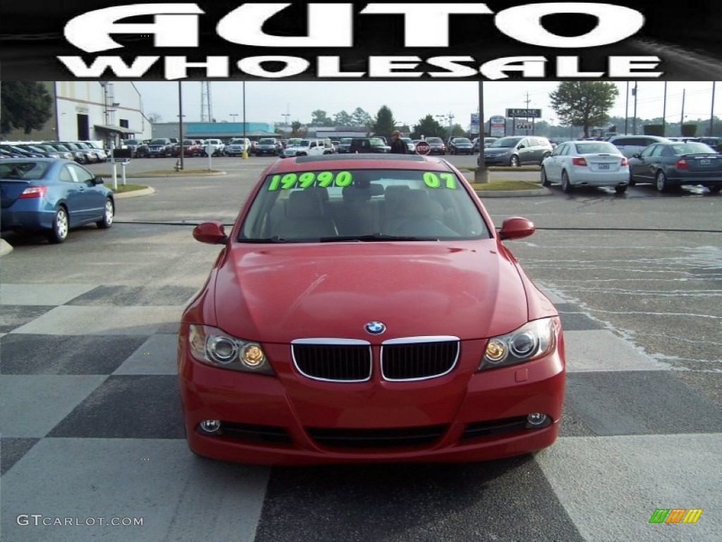 2007 3 Series 328xi Sedan - Crimson Red / Beige photo #2