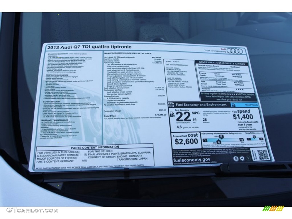 2013 Audi Q7 3.0 TDI quattro Window Sticker Photo #72995104