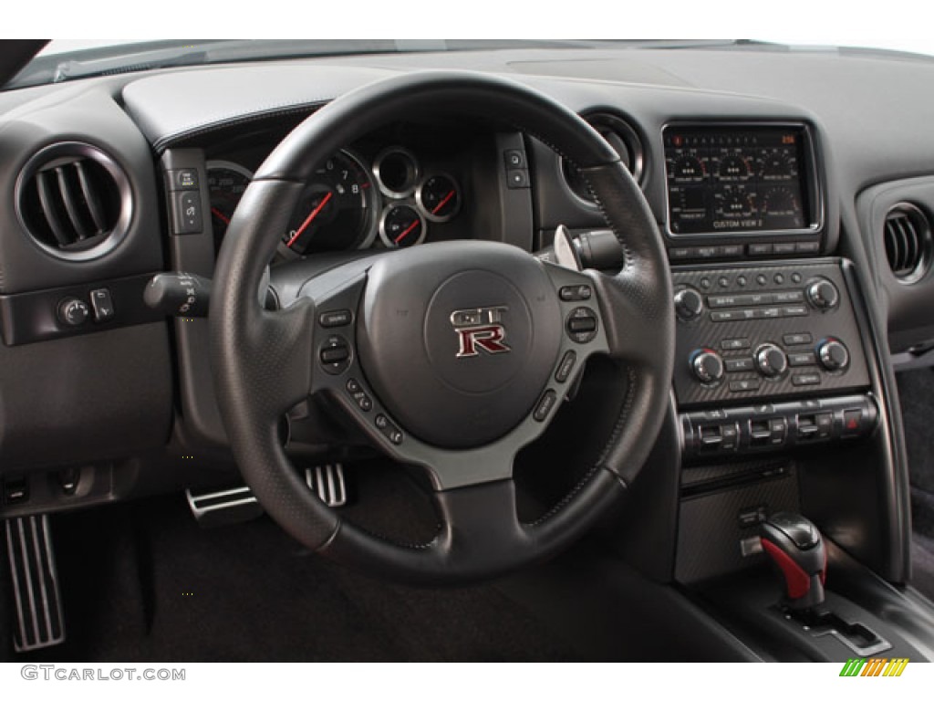 2013 Nissan GT-R Black Edition Black Edition Black/Red Steering Wheel Photo #72998694