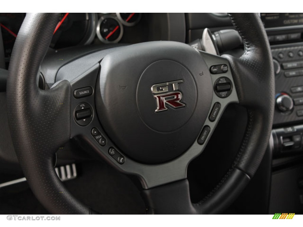 2013 Nissan GT-R Black Edition Black Edition Black/Red Steering Wheel Photo #72998715