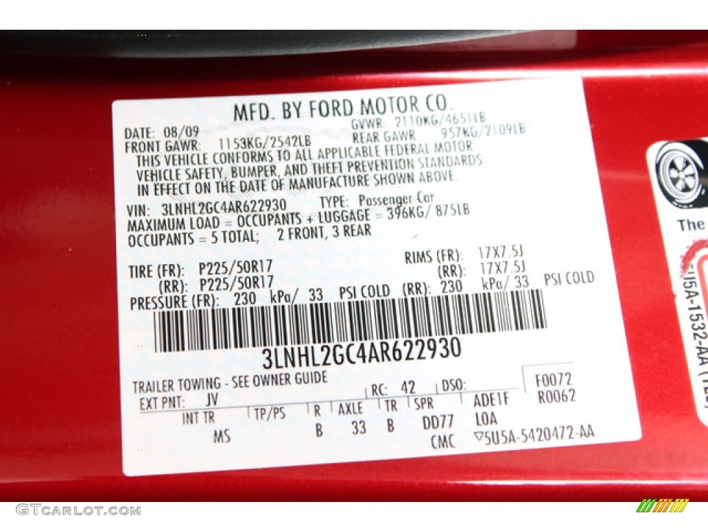 2010 MKZ Color Code JV for Sangria Red Metallic Photo #73002112