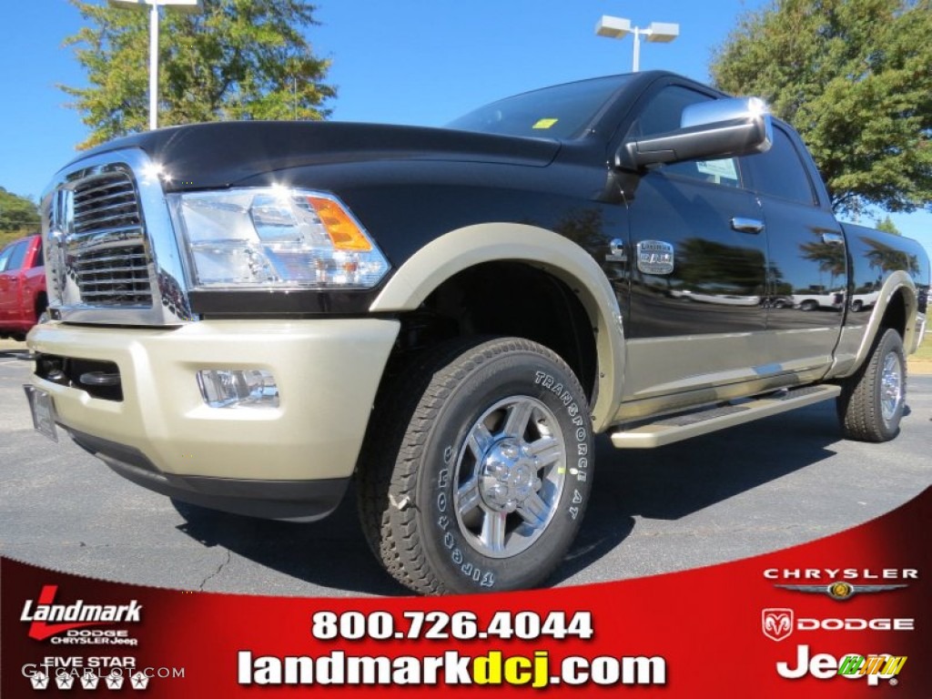 2012 Ram 2500 HD Laramie Longhorn Crew Cab 4x4 - Black / Light Pebble Beige/Bark Brown photo #1