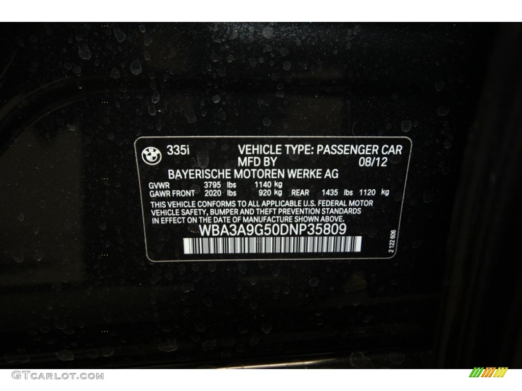 2013 BMW 3 Series 335i Sedan Info Tag Photo #73014850