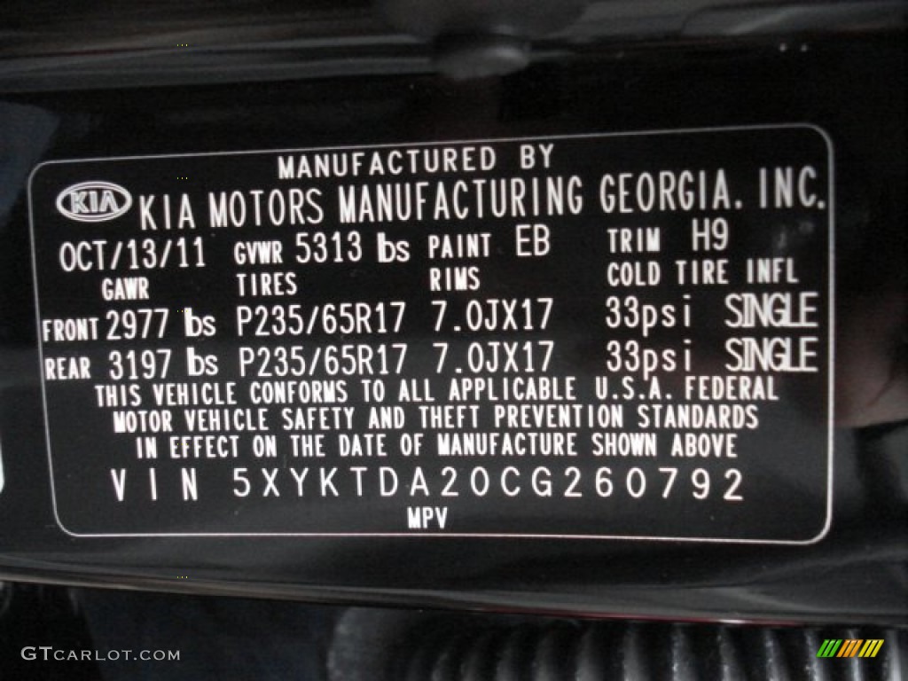 2012 Sorento LX V6 AWD - Ebony Black / Black photo #20