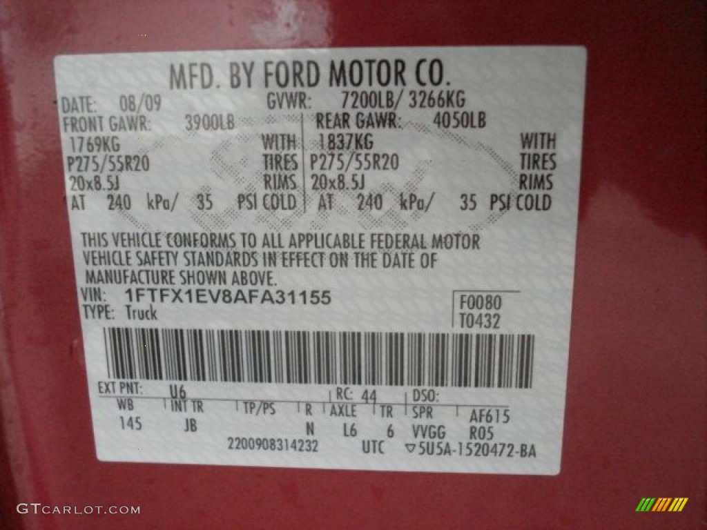 2010 Ford F150 FX4 SuperCab 4x4 Color Code Photos