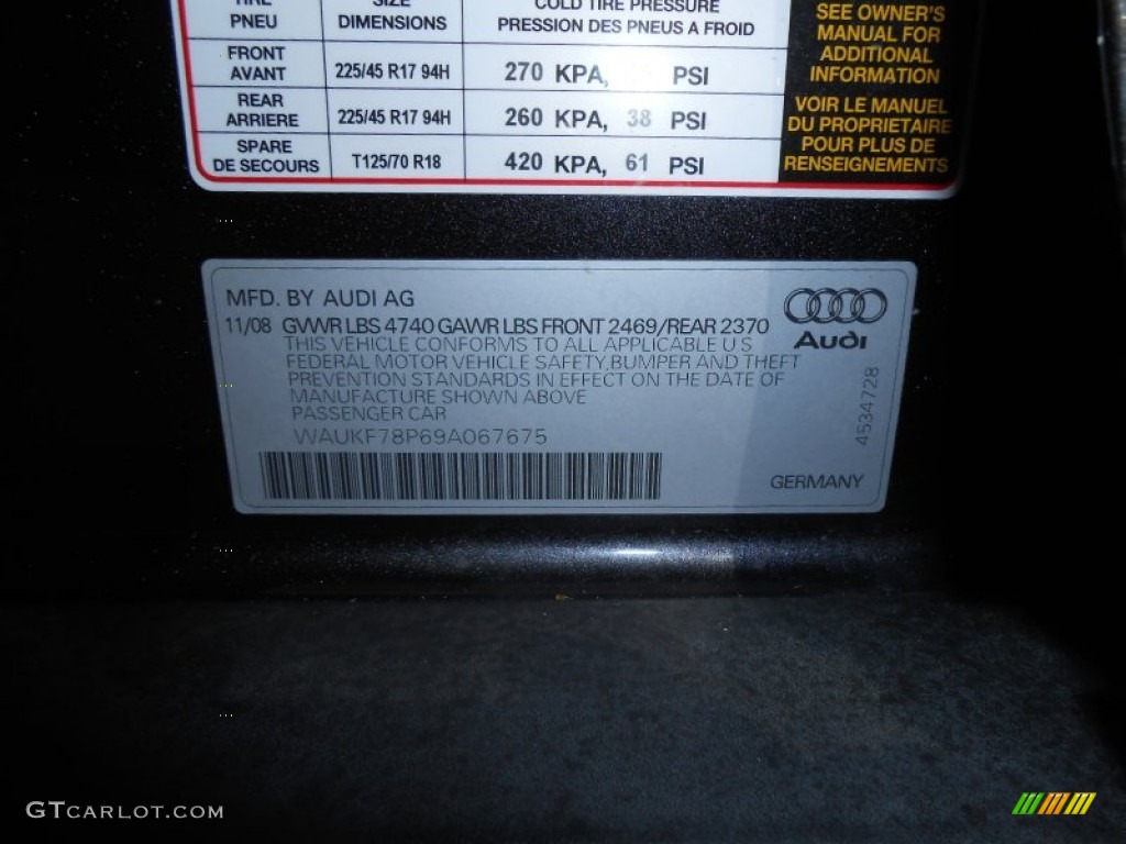 2009 Audi A3 2.0T quattro Info Tag Photo #73031984