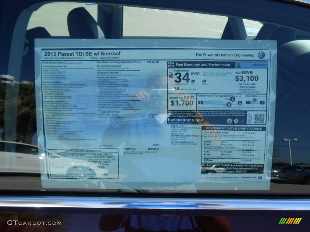 2013 Passat TDI SE - Opera Red Metallic / Titan Black photo #24