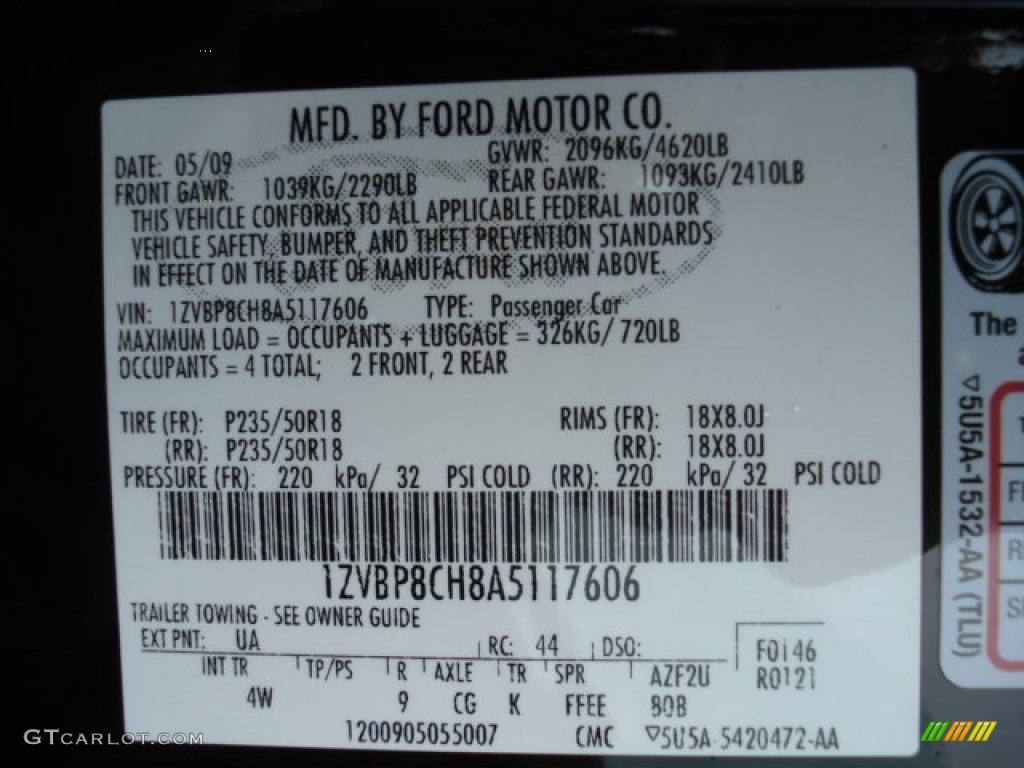 2010 Mustang Color Code UA for Black Photo #73042945