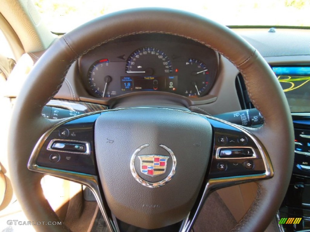 2013 Cadillac ATS 2.5L Luxury Light Platinum/Brownstone Accents Steering Wheel Photo #73045476