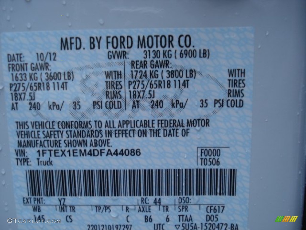 2013 F150 Color Code YZ for Oxford White Photo #73046095