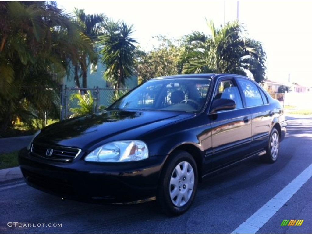 2000 Civic LX Sedan - Flamenco Black Pearl / Gray photo #1