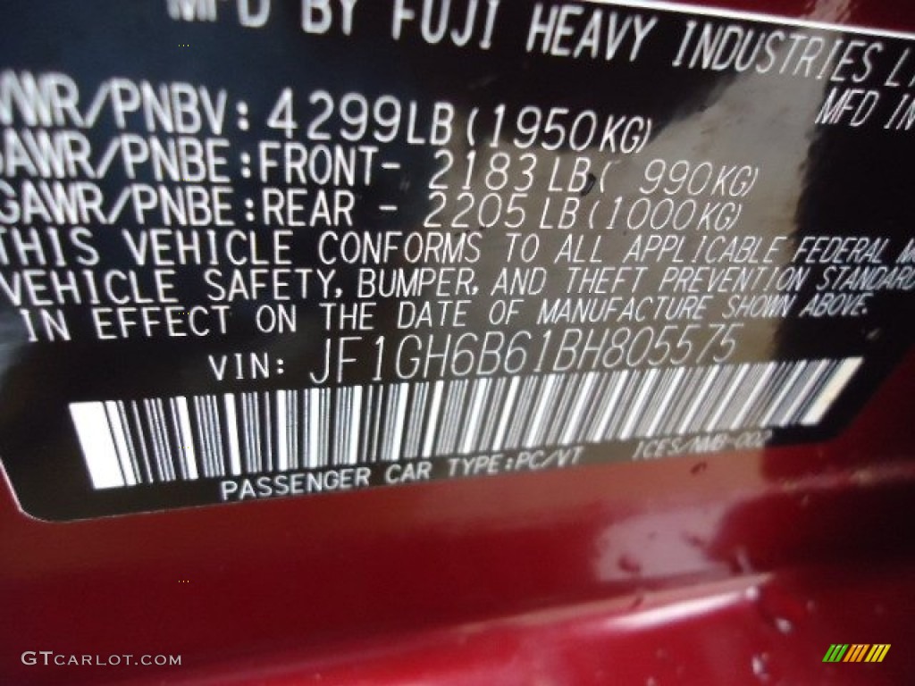 2011 Impreza 2.5i Premium Wagon - Camellia Red Pearl / Carbon Black photo #17