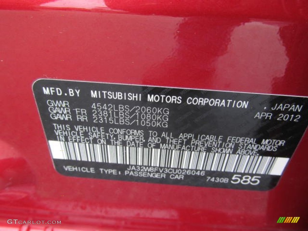 2012 Mitsubishi Lancer Evolution GSR Info Tag Photo #73071438