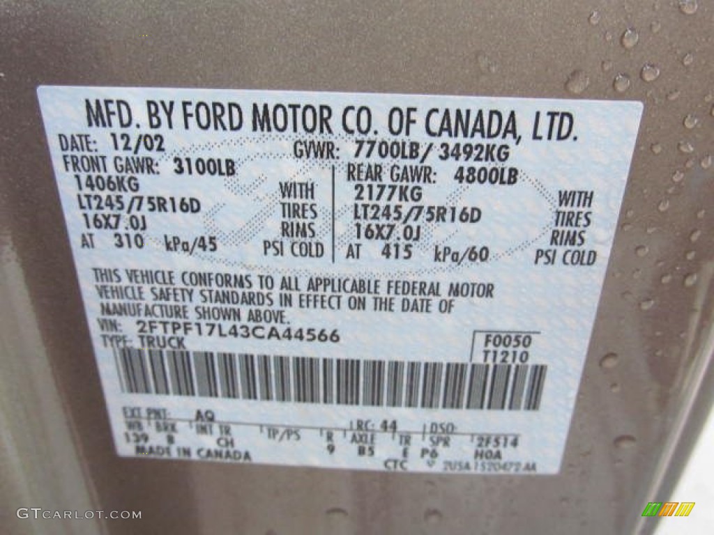 2003 Ford F150 XL Regular Cab Color Code Photos