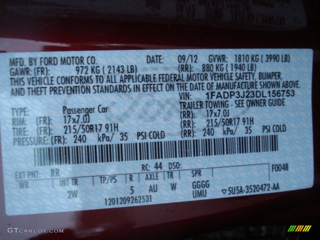 2013 Focus Color Code RR for Ruby Red Photo #73081821