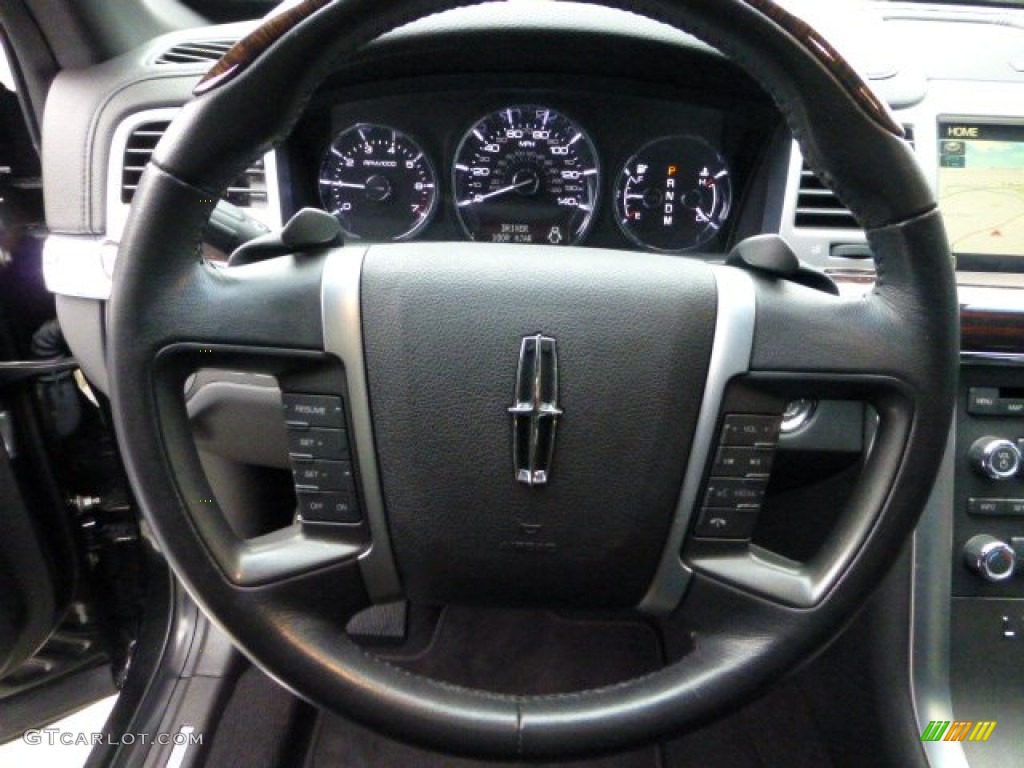2010 Lincoln MKS EcoBoost AWD Charcoal Black/Fine Line Ebony Steering Wheel Photo #73085535