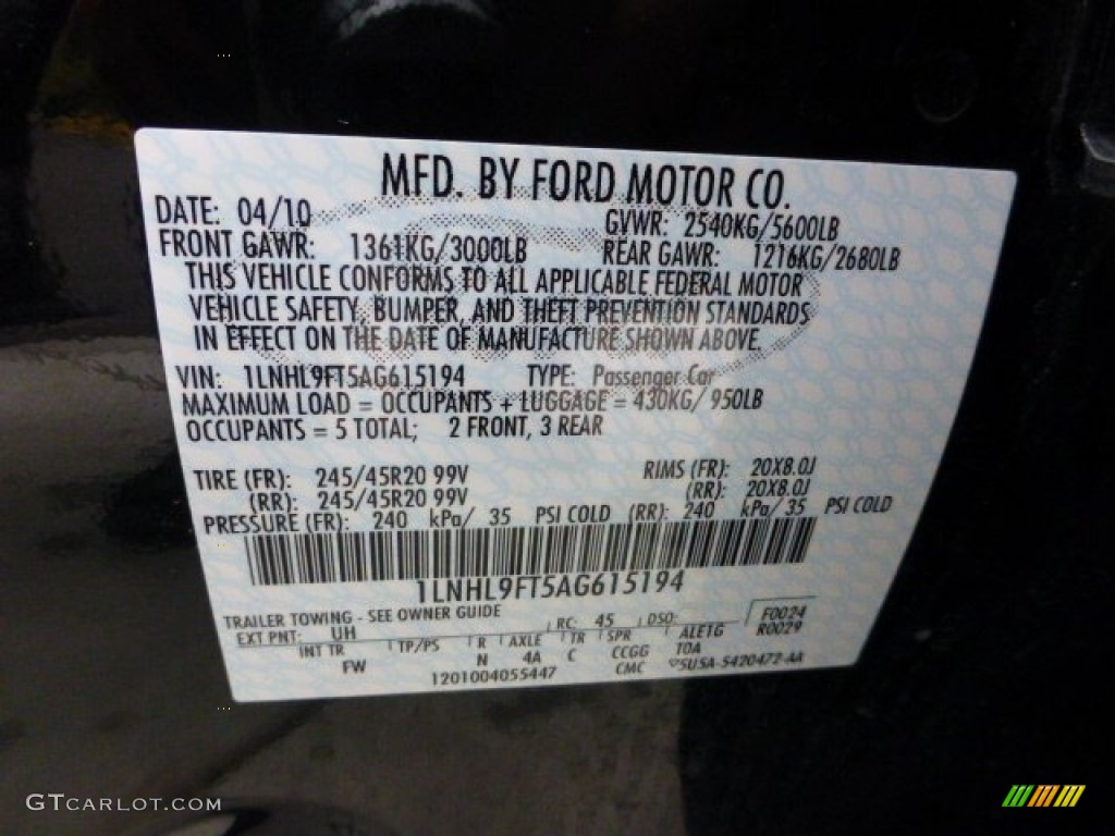 2010 MKS Color Code UH for Tuxedo Black Metallic Photo #73085595
