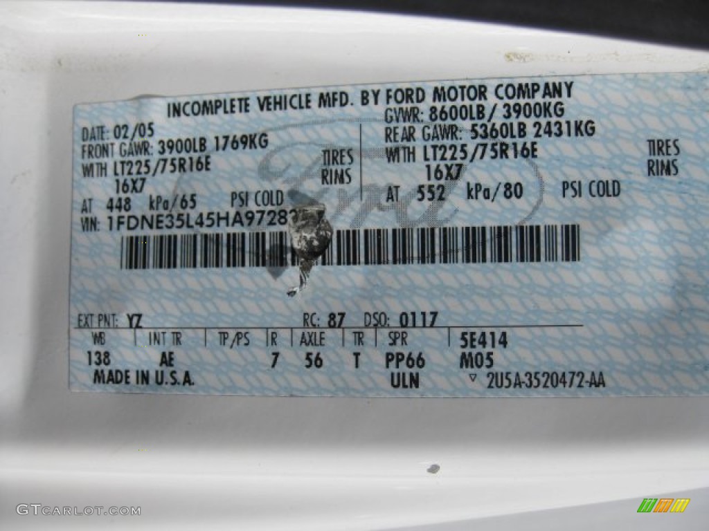 2005 Ford E Series Cutaway E350 Commercial Moving Truck Color Code Photos