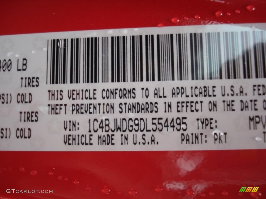 2013 Wrangler Unlimited Color Code PKT for Rock Lobster Red Photo #73098936
