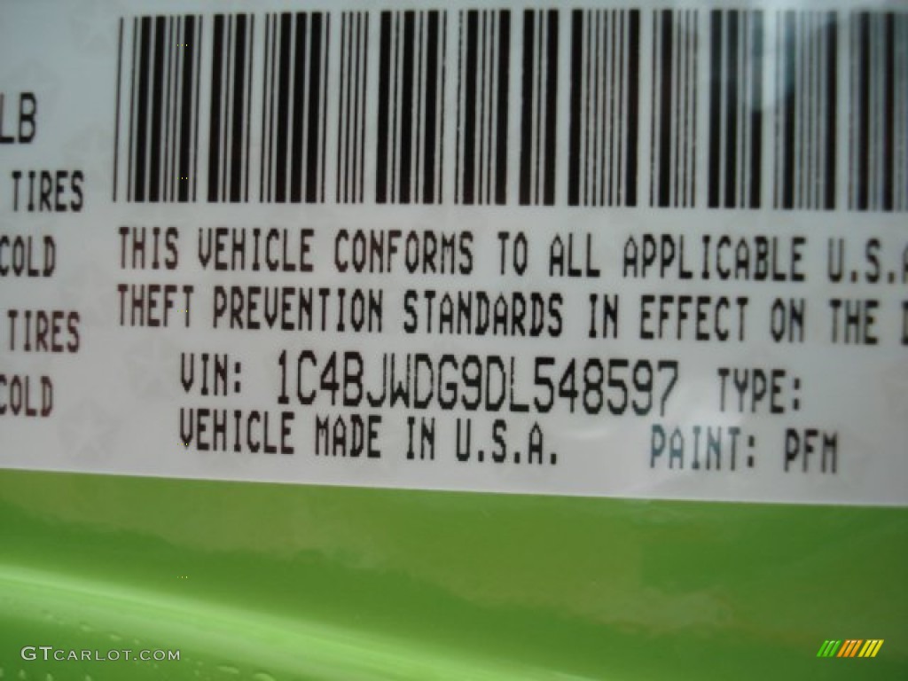 2013 Wrangler Unlimited Color Code PFM for Gecko Green Pearl Photo #73099734