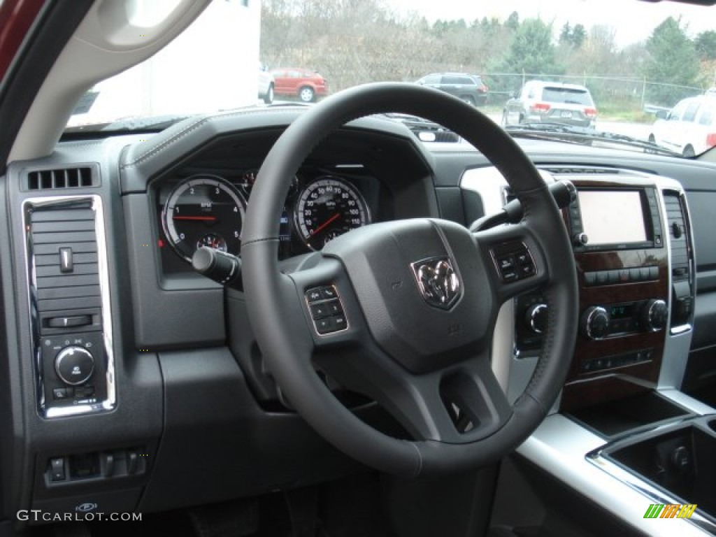 2012 Dodge Ram 3500 HD Laramie Crew Cab 4x4 Dually Dark Slate Steering Wheel Photo #73102860