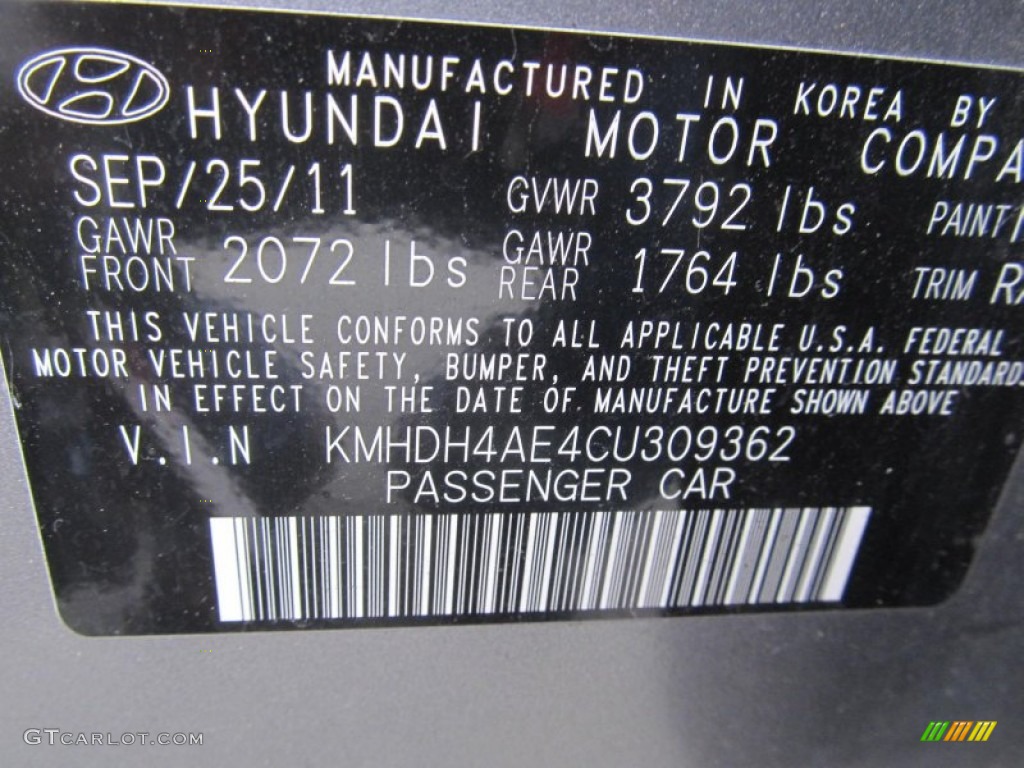 2012 Elantra Limited - Harbor Gray Metallic / Gray photo #9