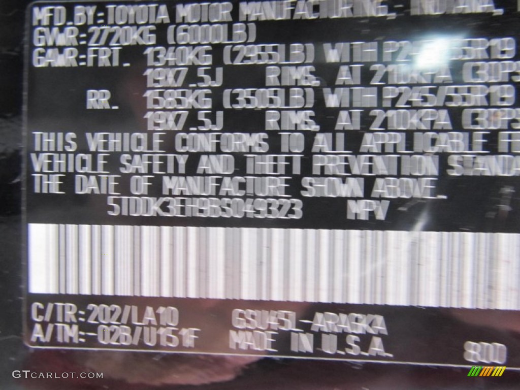 2011 Highlander Color Code 202 for Black Photo #73110546