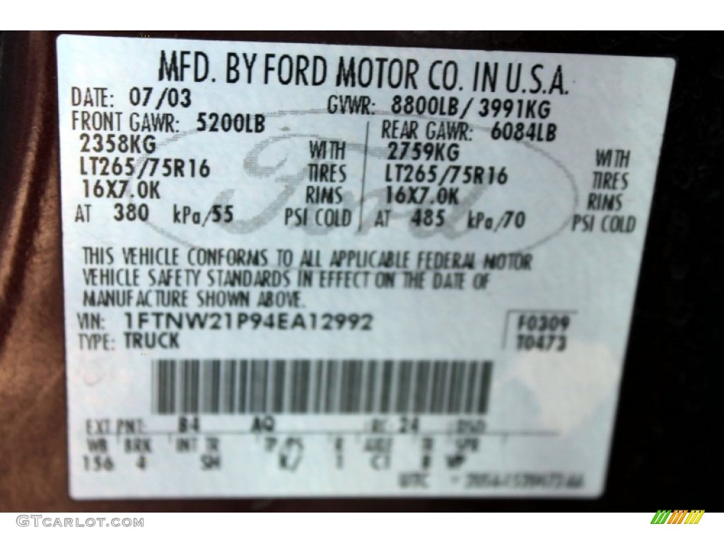 2004 Ford F250 Super Duty King Ranch Crew Cab 4x4 Color Code Photos