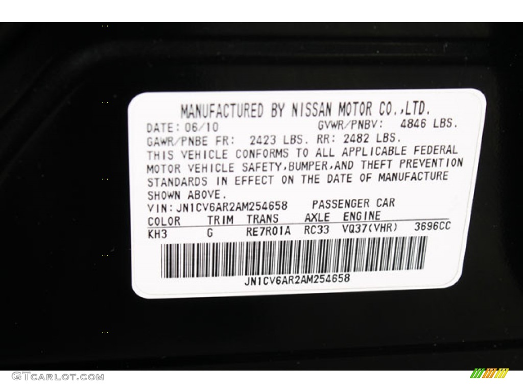 2010 G Color Code KH3 for Obsidian Black Photo #73127591