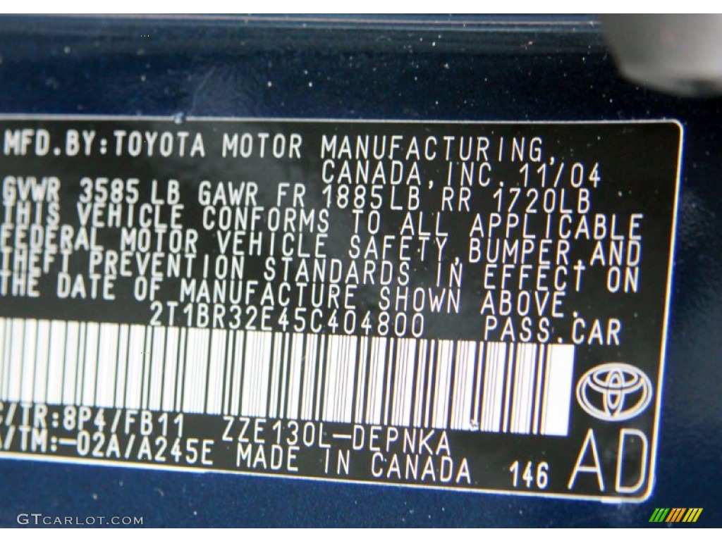 2005 Corolla Color Code 8P4 for Indigo Ink Pearl Photo #73140897